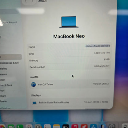 2026 Apple MacBook Neo 13" A18 Pro 5C GPU 4.0GHz 8GB RAM 256GB SSD MHFF4LL/A
