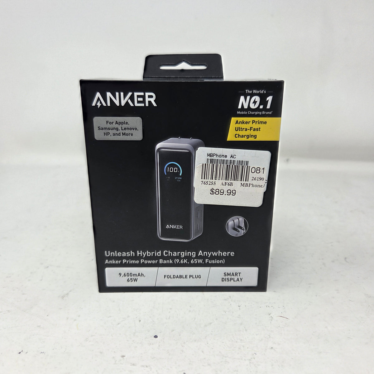 New Anker Prime 9600mAh 65W Power Bank Wall Charger Black A1339111-1