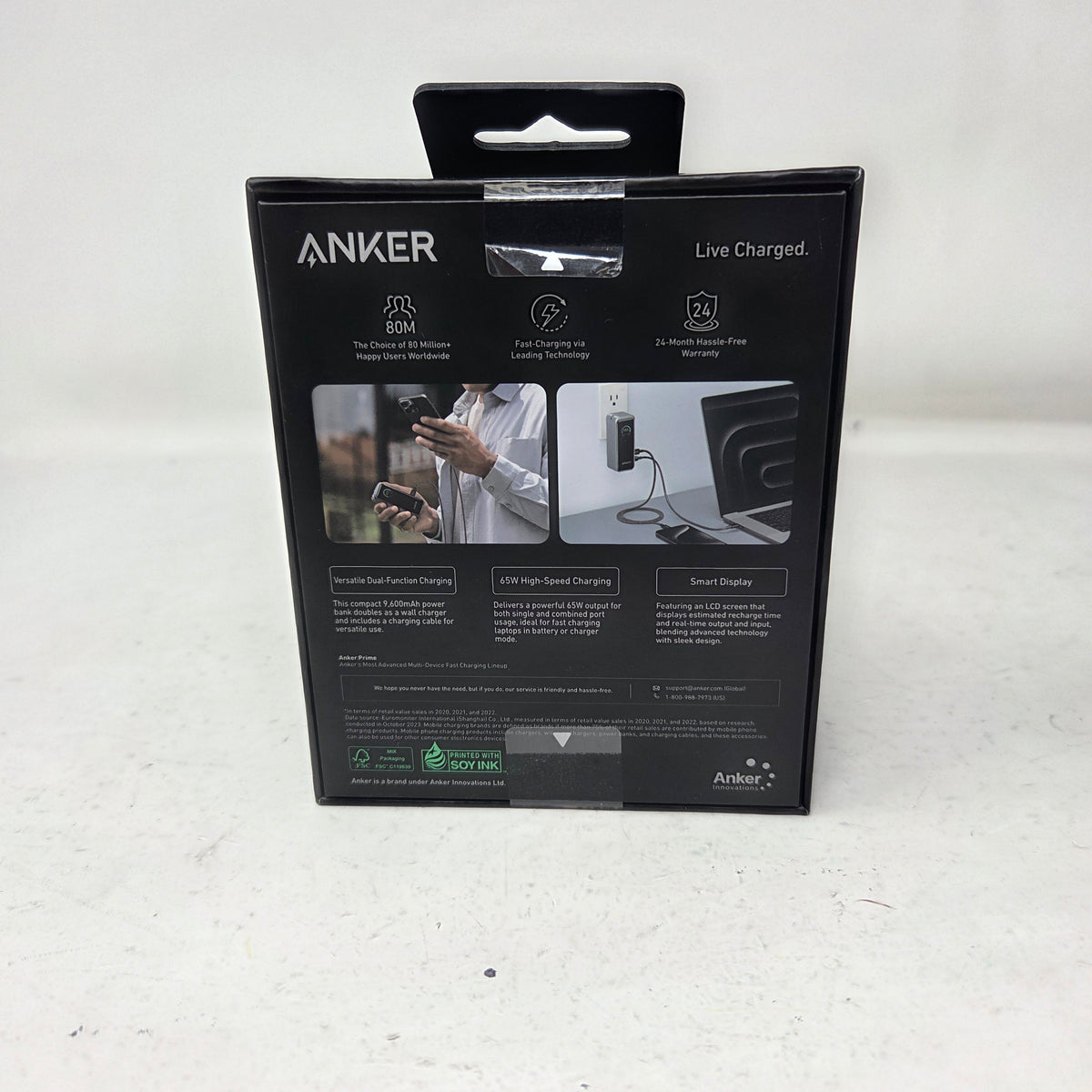 New Anker Prime 9600mAh 65W Power Bank Wall Charger Black A1339111-1