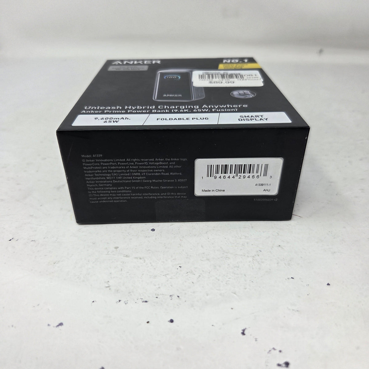 New Anker Prime 9600mAh 65W Power Bank Wall Charger Black A1339111-1