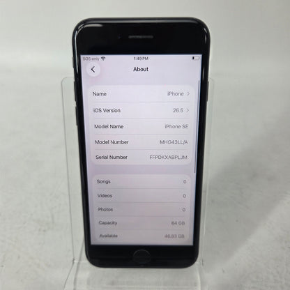 Factory Unlocked Apple iPhone SE 2nd Gen 64GB Black MHG43LL/A