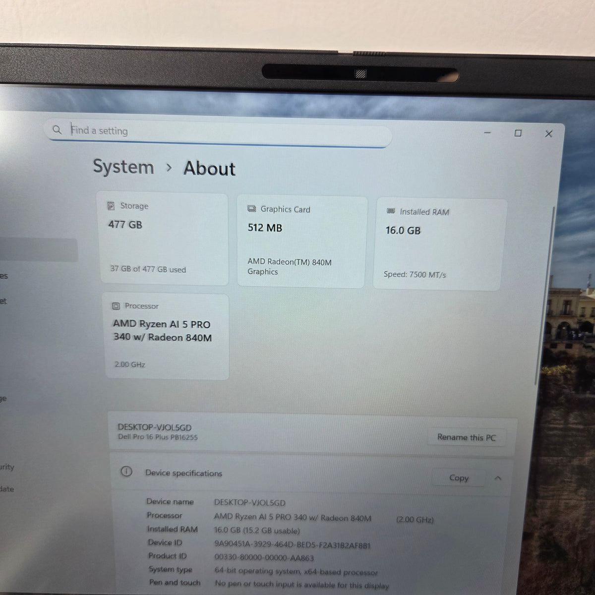 Dell Pro 16 Plus VJOL5GD 16" Ryzen AI 5 Pro 2.0GHz 16GB RAM 512GB SSD GeForce 
