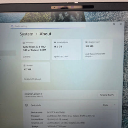 Dell Pro 16 Plus 4CO6VHS Ryzen AI 5 Pro 340 2.0GHz 16GB RAM 512GB SSD GeForce 