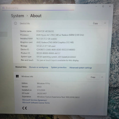 Dell Pro 16 Plus 4CO6VHS Ryzen AI 5 Pro 340 2.0GHz 16GB RAM 512GB SSD GeForce 