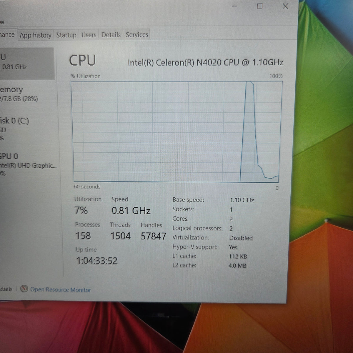 HP Laptop 7BFLHKTK 14" Celeron N4020 1.10Ghz 8GB RAM 128GB SSD