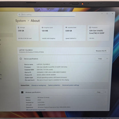 Asus Vivobook 17 X1703ZA 17.3" i3-1220P 1.5GHz 8GB RAM 256GB SSD