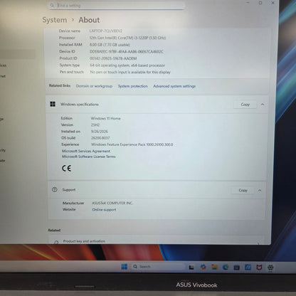 Asus Vivobook 17 X1703ZA 17.3" i3-1220P 1.5GHz 8GB RAM 256GB SSD