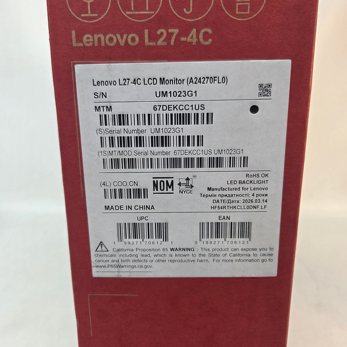 New Lenovo 27" A24270FL0 LED-backlit LCD Monitor IPS LCD Monitor