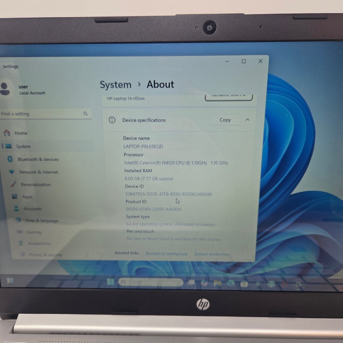 HP Laptop PBL65EQD Celeron N4120 1.10Ghz 8GB RAM 64GB SD