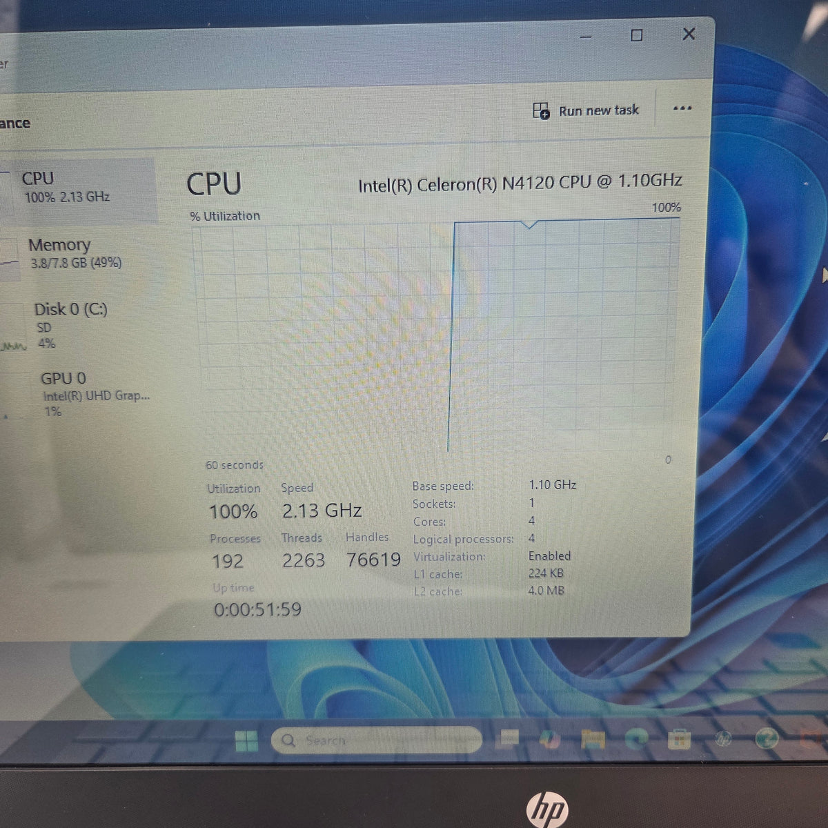 HP Laptop PBL65EQD Celeron N4120 1.10Ghz 8GB RAM 64GB SD