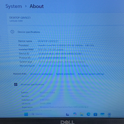 Dell Latitude 5400 P98G 14" i5-8265U 1.6GHz 8GB RAM 512GB SSD