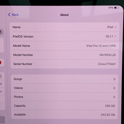 WiFi Only Apple iPad Pro 13" M4 256GB 18.1.1 Space Gray MVXR3LL/A