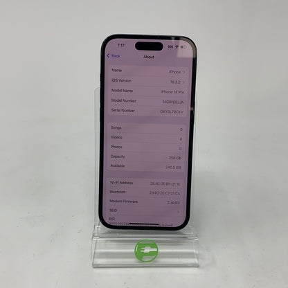 Unlocked Apple iPhone 14 Pro 256GB SPACE BLACK MQ0N3LL/A