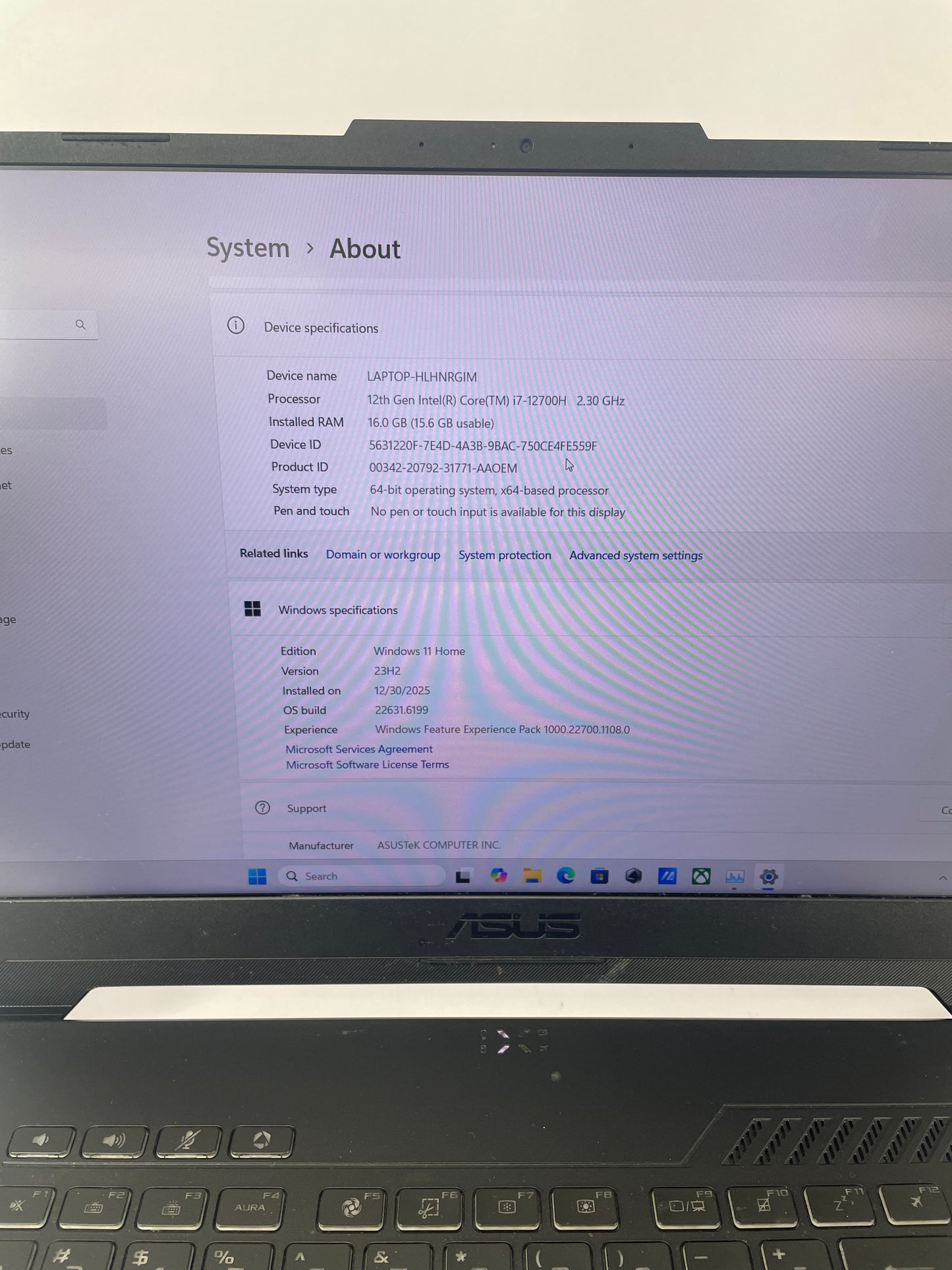 ASUS F15 GAMING FX507ZM-ES74 i7-12700H 2.3GHz 16GB RAM 1TB SSD GeForce RTX 3060