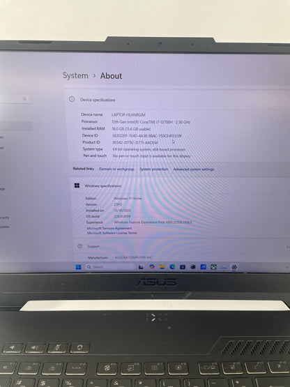 ASUS F15 GAMING FX507ZM-ES74 i7-12700H 2.3GHz 16GB RAM 1TB SSD GeForce RTX 3060