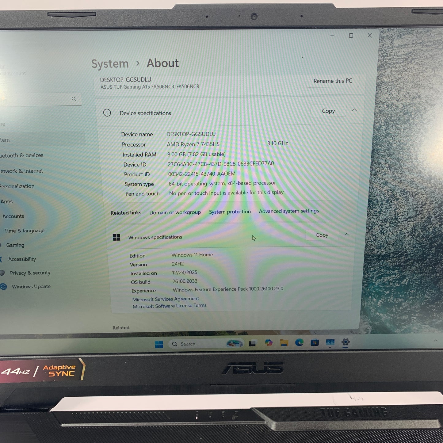 Asus TUF A15 G834 18" Ryzen 7 7435HS 3.1GHz 8GB RAM 512GB SSD GeForce RTX 3050