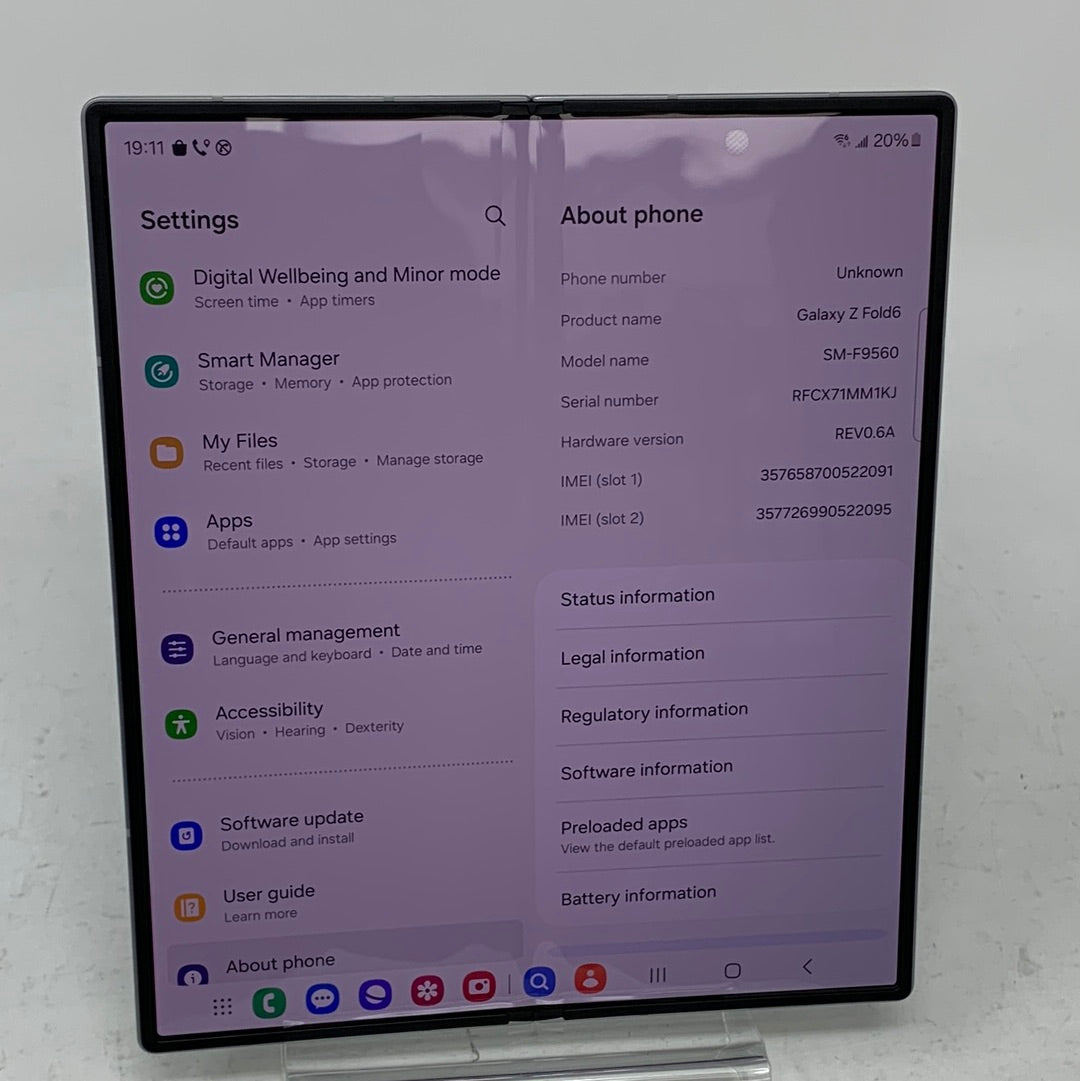 GSM Unlocked Samsung Galaxy Z Fold6 12GB RAM 512GB SM-F9560 Arctic Silver