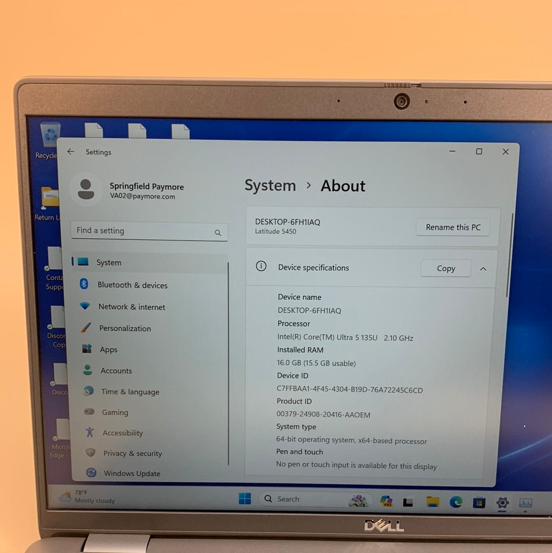 Dell Latitude 5450 14" Ultra 5 135H 2.1GHz 16GB RAM 512GB SSD