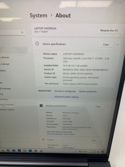 Lenovo Slim 7 16IAH7 16" i7-12700H 2.3GHz 16GB RAM 1TB SSD