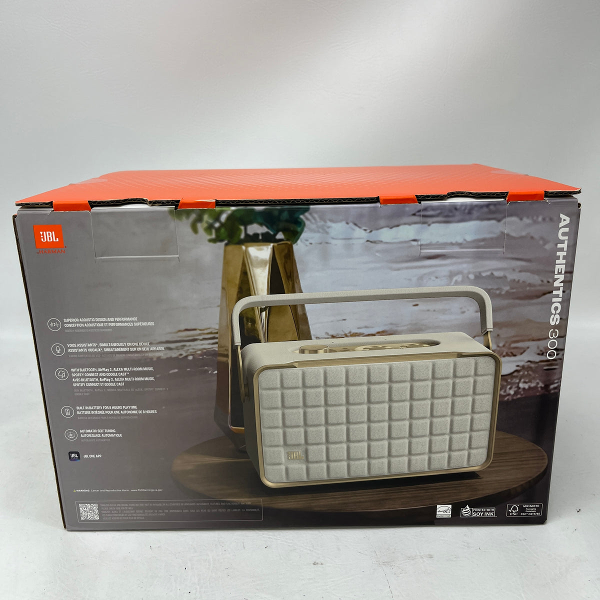 New JBL Authentics 300 Portable Home Speaker White w/ WiFi &Bluetooth White/Gold