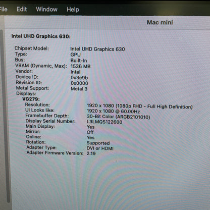 2018 Apple Mac Mini i3 3.6GHz 8GB RAM 128GB SSD Space Gray A1993