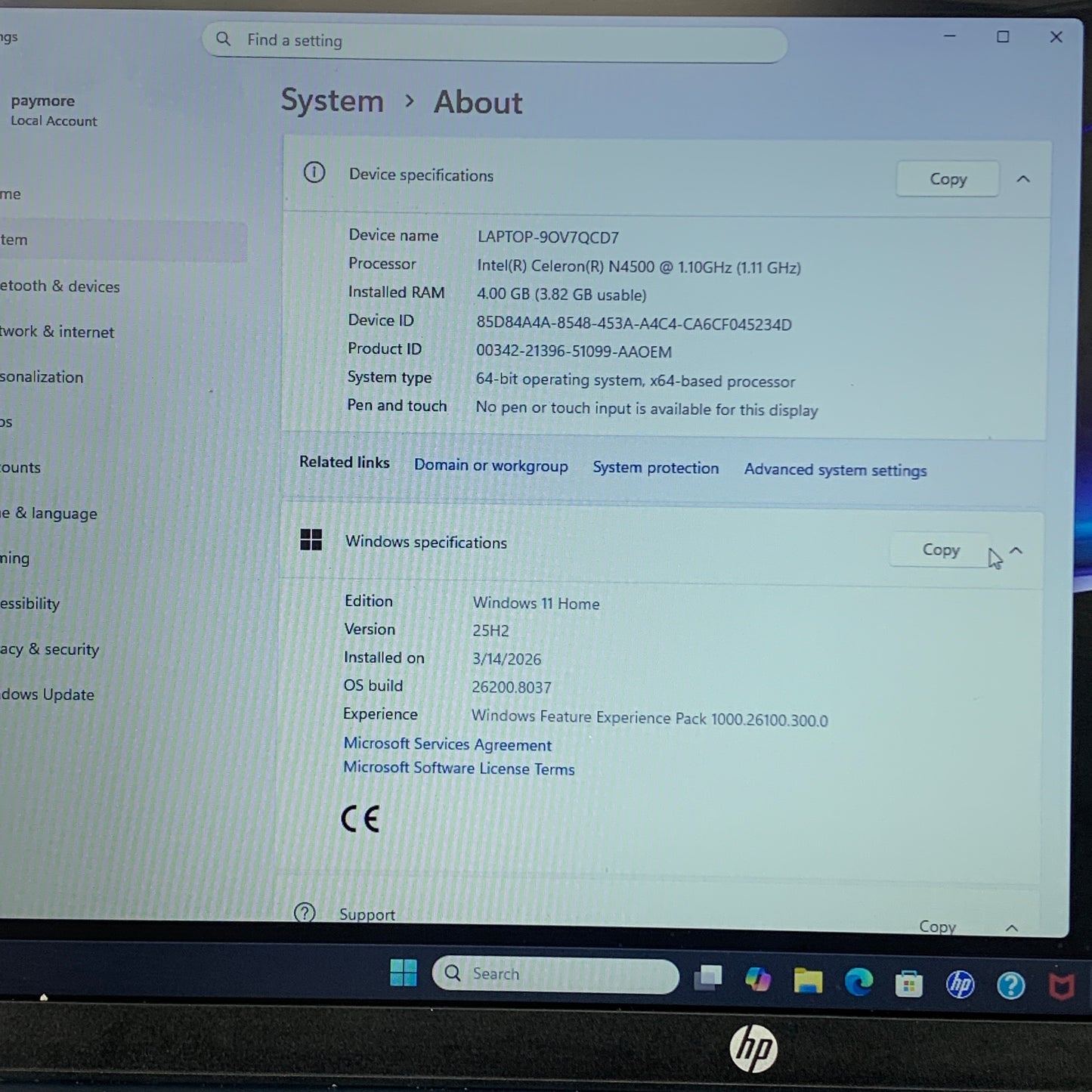 HP Laptop CN0512NR 17.3" Celeron N4500 1.1GHz 4GB RAM 256GB SSD