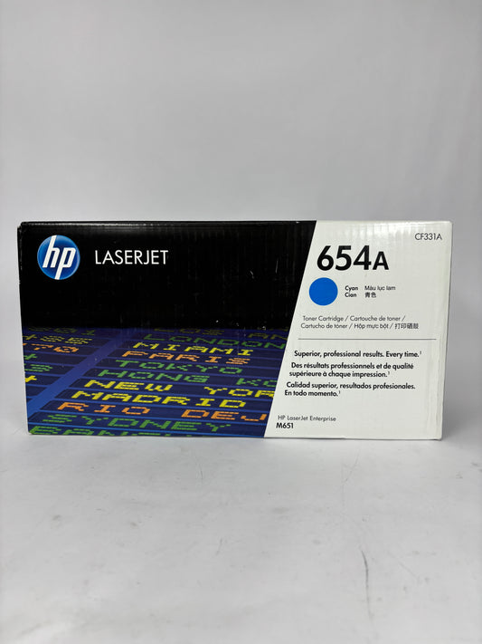 New HP 654A Cyan Original LaserJet Toner Cartridge 15,000 Pages CF331A