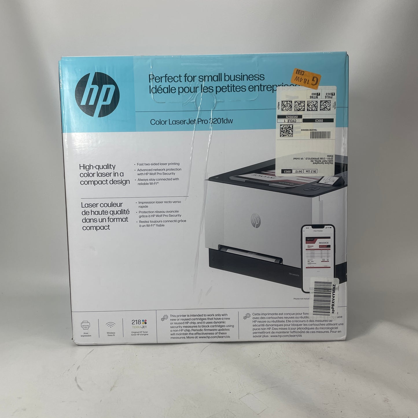New HP LaserJet Pro Wireless Color Laser Printer White 3201DW