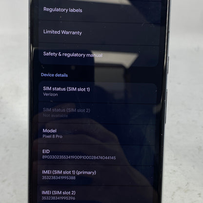 Verizon Google Pixel 8 Pro 256GB Smartphone Chalk GA03878-US