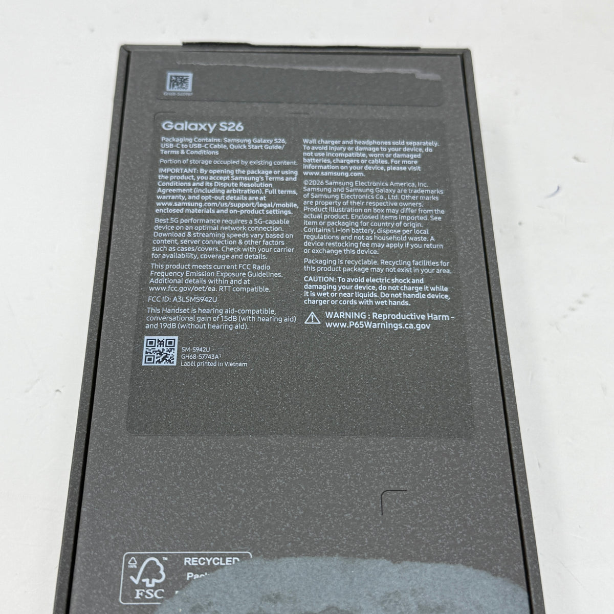 Verizon Samsung Galaxy S26 12GB RAM 256GB SM-S942U Black