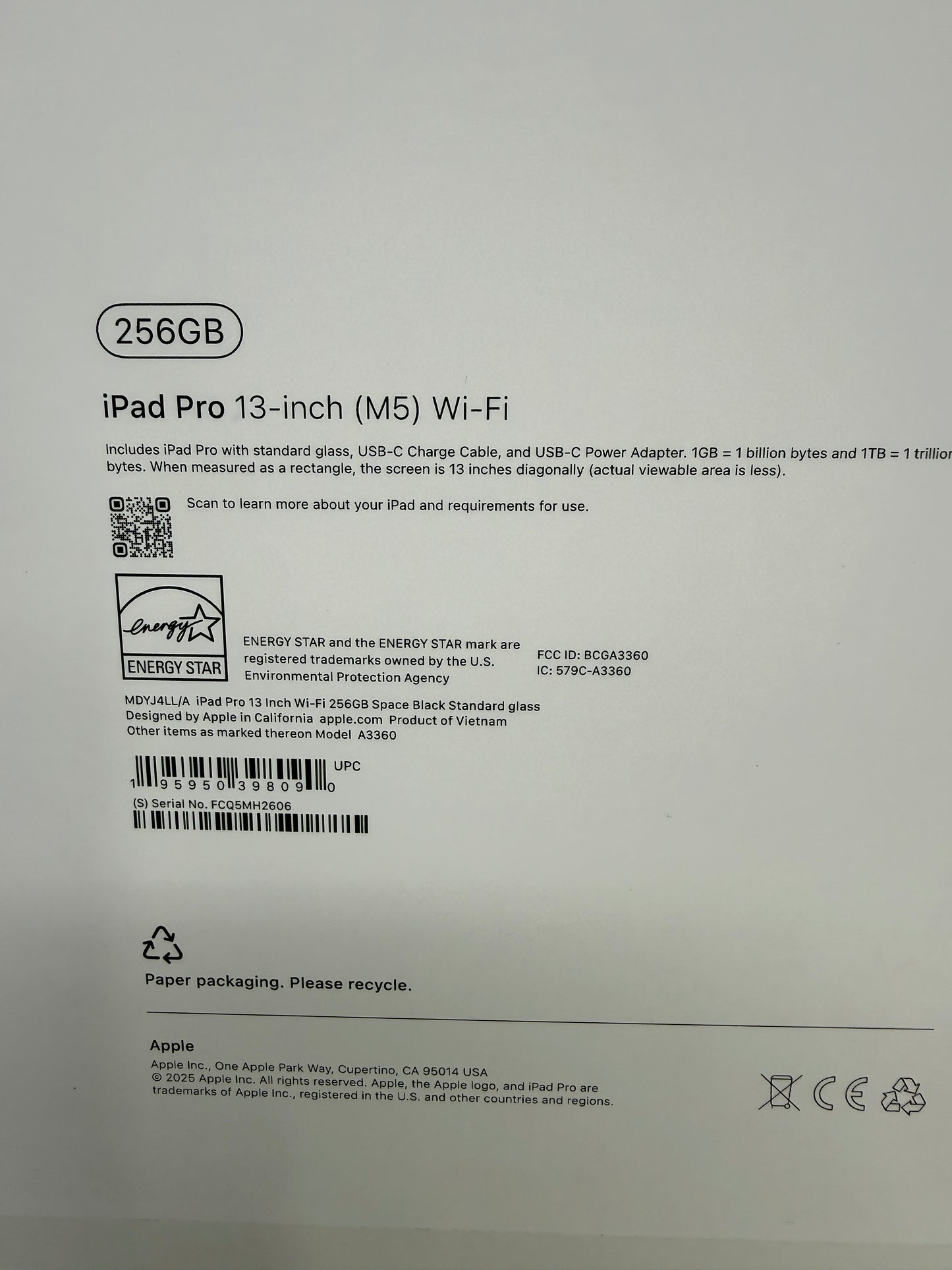 WiFi Only Apple iPad Pro 13" M5 256GB Space Black MDYJ4LL/A