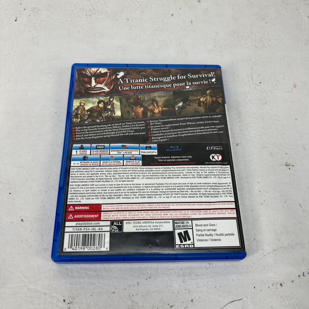 Attack on Titan (Sony PlayStation 4 PS4, 2016)