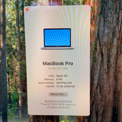 2022 Apple MacBook Pro 13.3" M2 10C GPU 3.5GHz 8GB RAM 256GB SSD A2338
