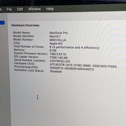 2022 Apple MacBook Pro 13.3" M2 10C GPU 3.5GHz 8GB RAM 256GB SSD A2338