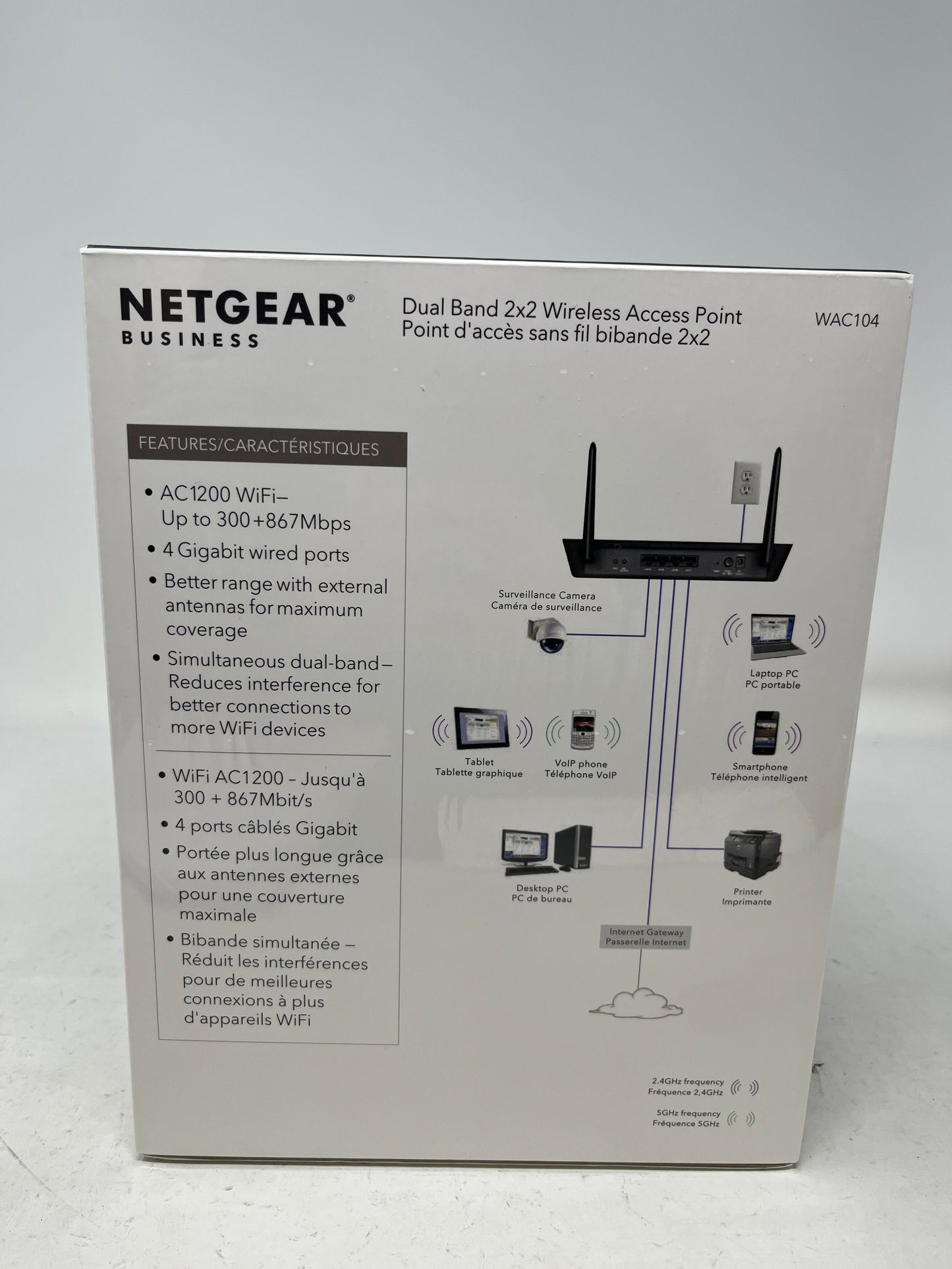 New Netgear WAC104-100NAS AC1200 Dual-Band Wireless Access Point