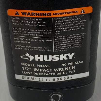 Husky H4455 90 PSI Max 1/2" Impact Wrench Twin Hammer