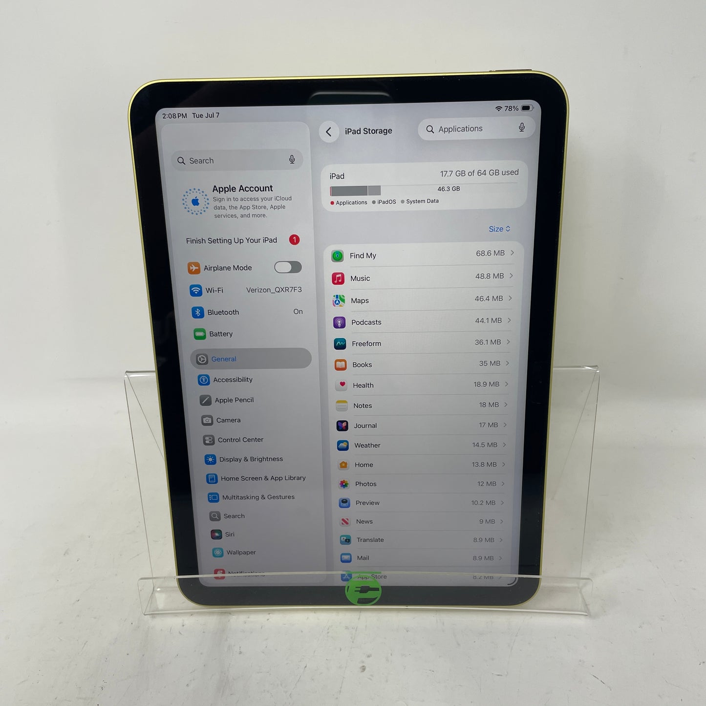 WiFi Only Apple iPad 10th Gen 64GB Yellow NPQ23LL/A