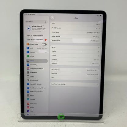 WiFi Only Apple iPad Air 13" M2 512GB Space Gray MV2J3LL/A