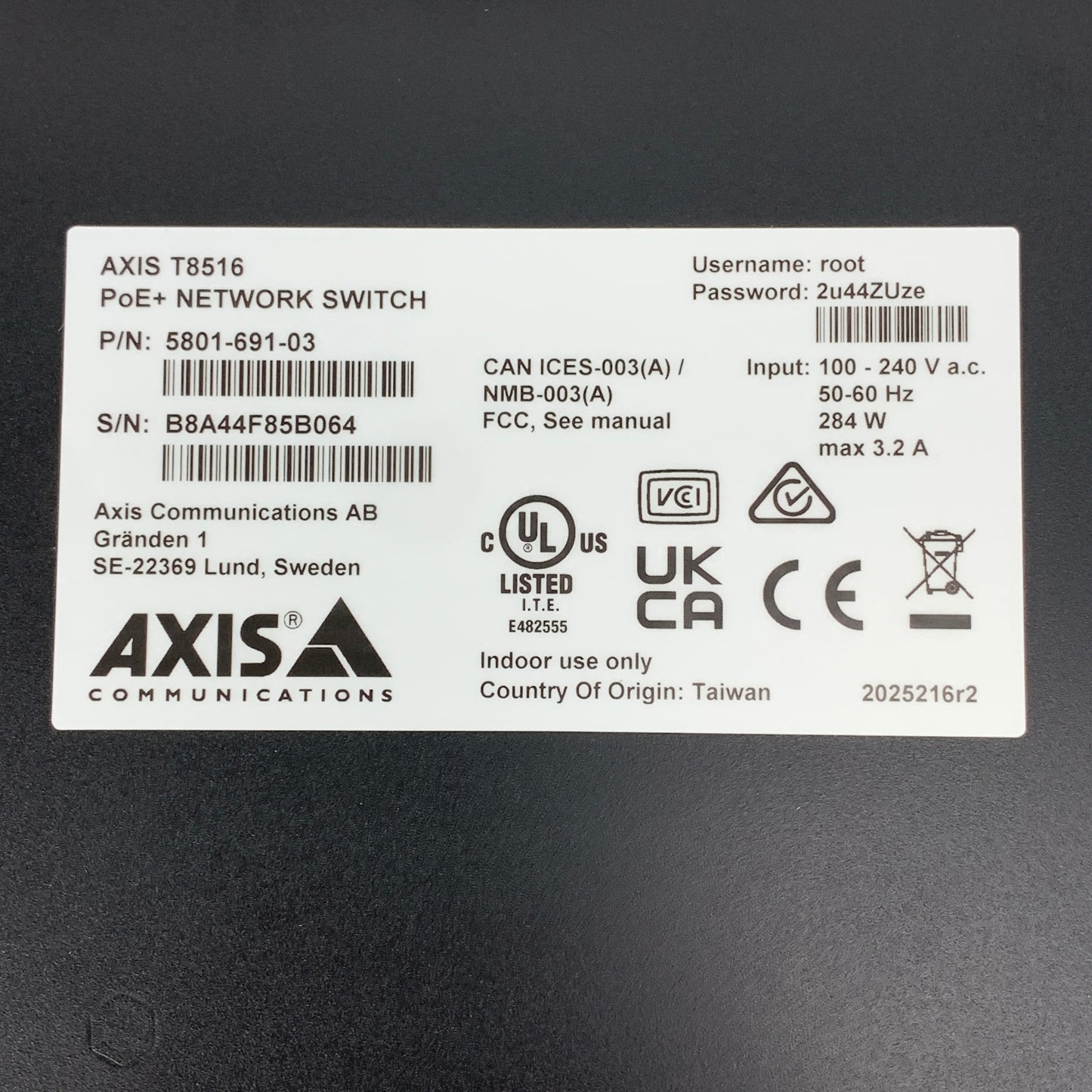 Axis T8516 PoE Plus Ethernet Switch 5801-691-03