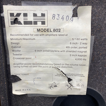 KLH 802 2-Way Bookshelf Speakers Brown