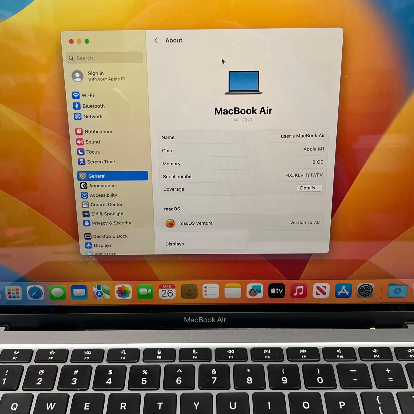 2020 Apple MacBook Air 13.3" M1 7C GPU 3.2GHz 8GB RAM 256GB SSD MGN63LL/A