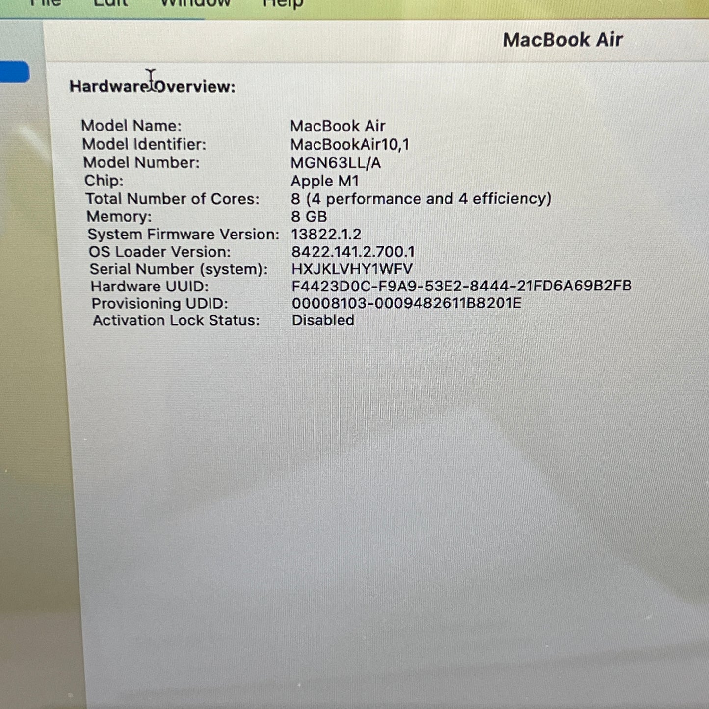 2020 Apple MacBook Air 13.3" M1 7C GPU 3.2GHz 8GB RAM 256GB SSD MGN63LL/A