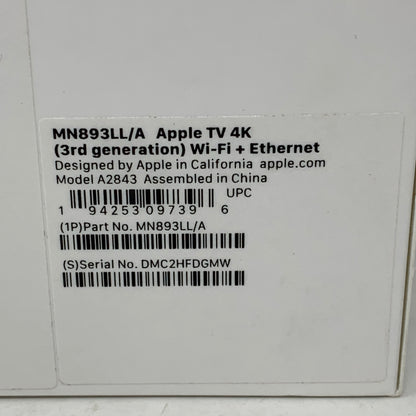 New Apple TV 4K 3rd Gen 128GB Digital HD Media Streamer MN893LL/A WiFi + 