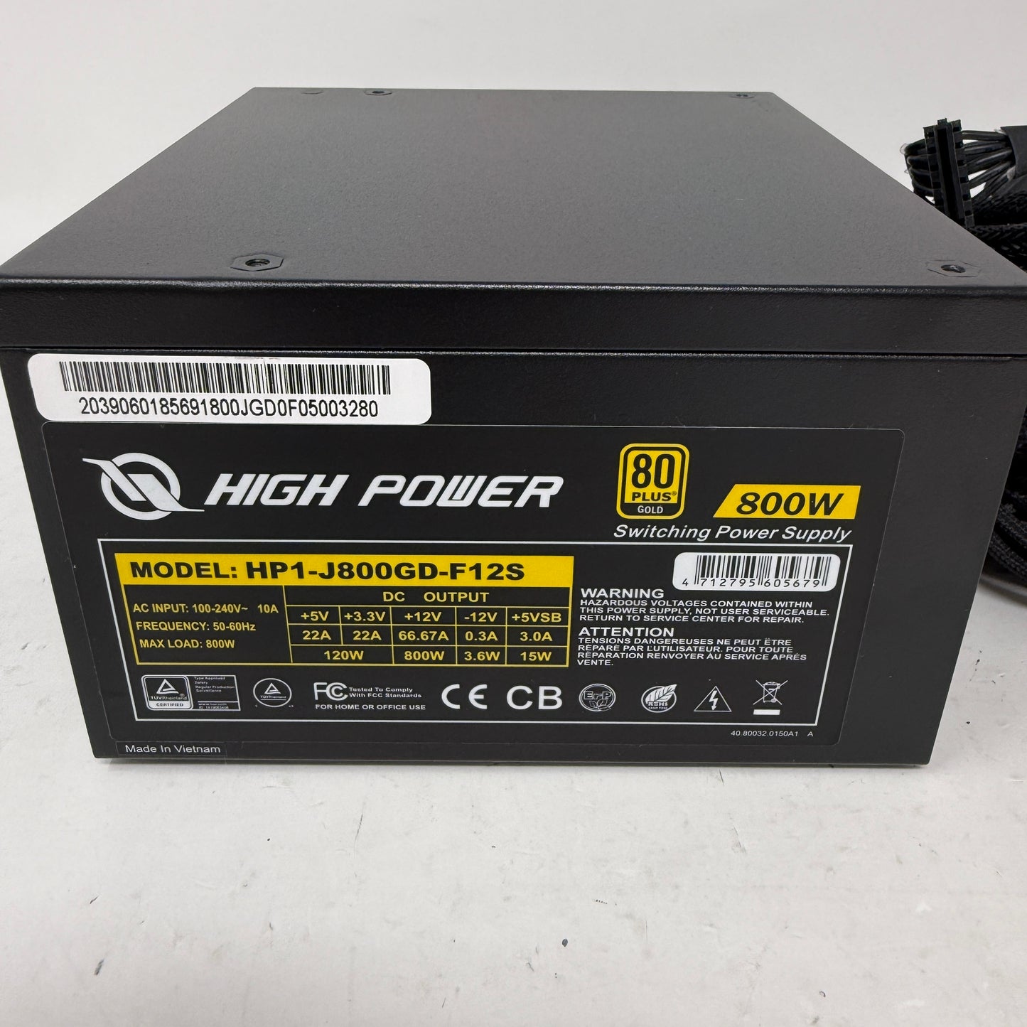 High Power HP1-J800GD-F12S 80 Plus Gold 800W Non Modular Switching Power Supply