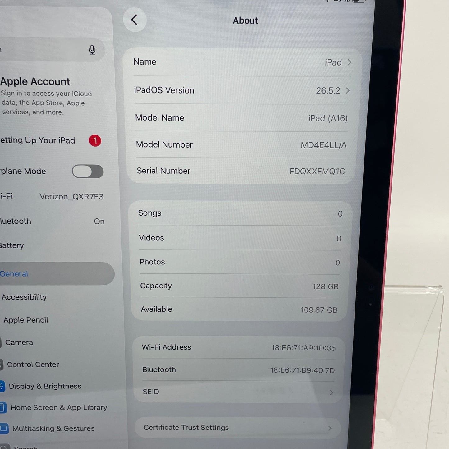 WiFi Only Apple iPad 11" (A16) 128GB Pink MD4E4LL/A
