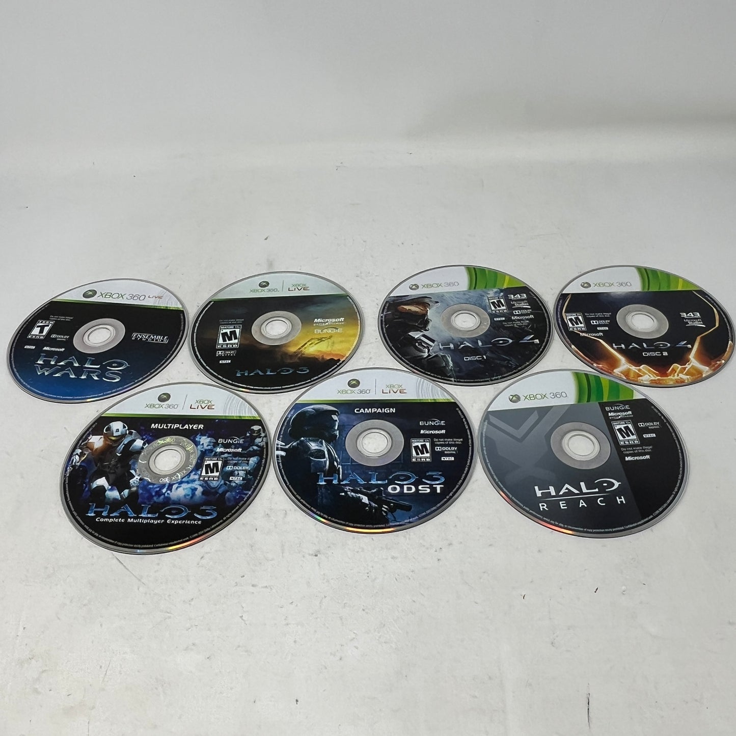 Lot of 5 Microsoft Xbox 360 Halo Wars, Halo 3, Halo 4, Halo 3: ODST & Halo Reach