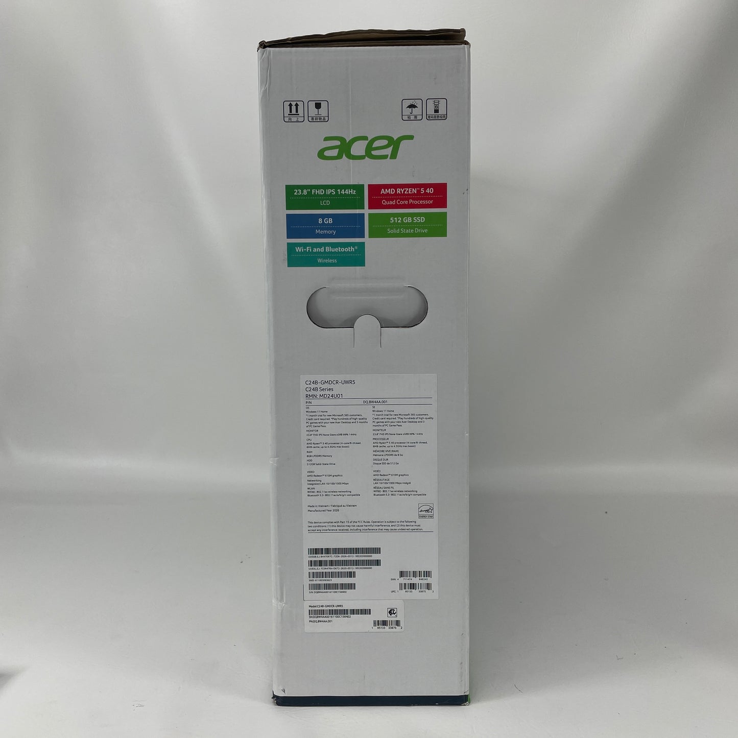 New Acer Aspire C24 GMDCR-UWR5 23.8" Ryzen 5 40 2.80GHz 8GB RAM 512GB SSD AMD