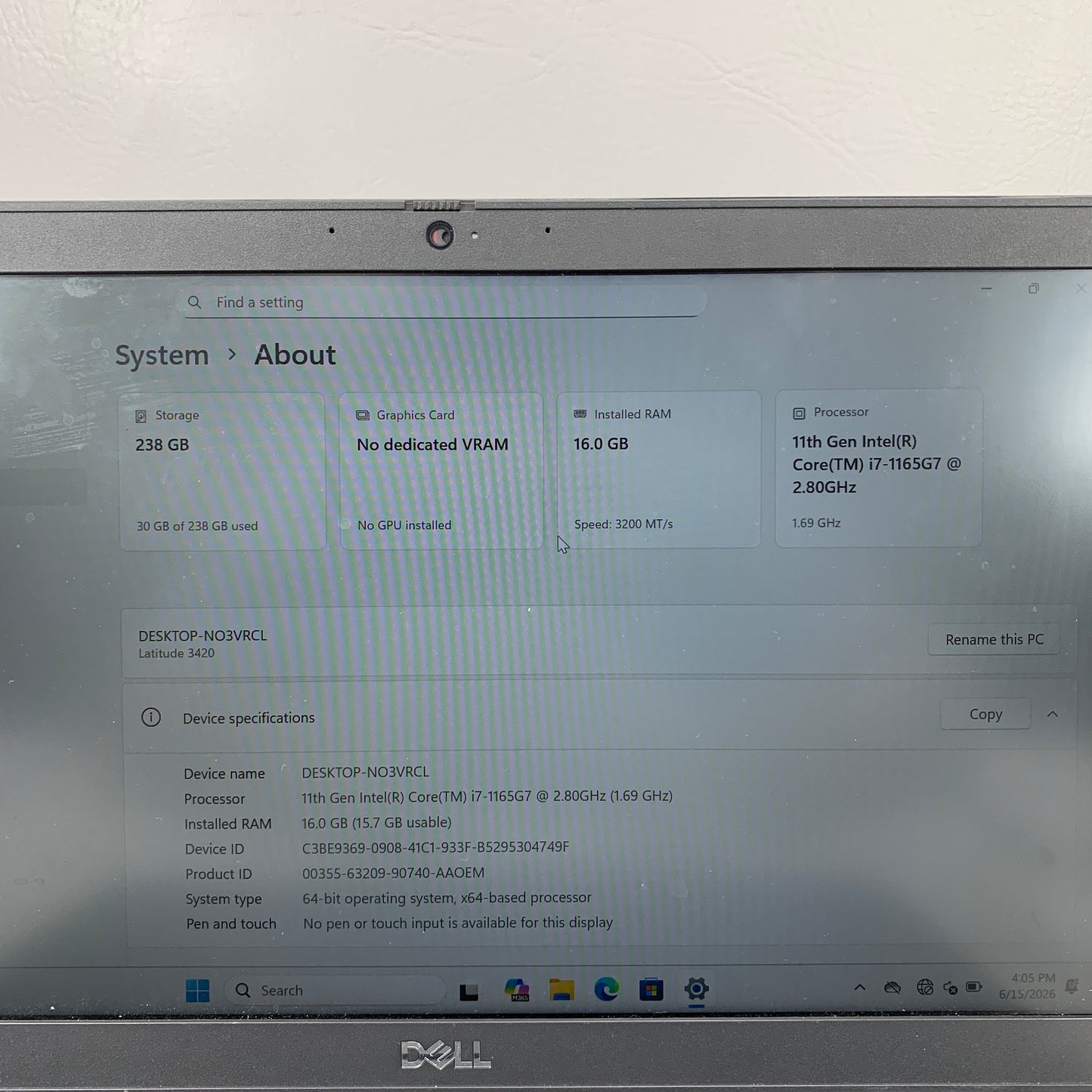 Dell Latitude 3420 14" i7-1165G7 2.8GHz 16GB RAM 256GB SSD