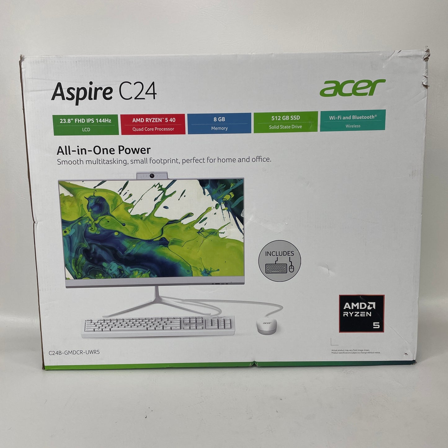 New Acer Aspire C24 GMDCR-UWR5 23.8" Ryzen 5 40 2.80GHz 8GB RAM 512GB SSD AMD