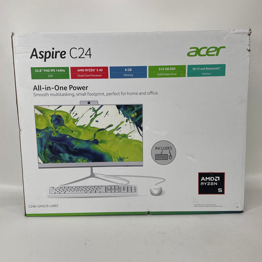 New Acer Aspire C24 GMDCR-UWR5 23.8" Ryzen 5 40 2.80GHz 8GB RAM 512GB SSD AMD